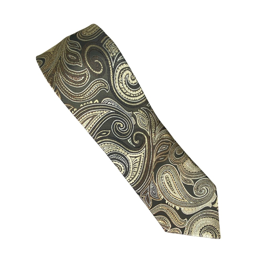 Giorgio Brutini Mens Paisley Tie One Size Brown Gold Tan‎ Classic Formal Woven